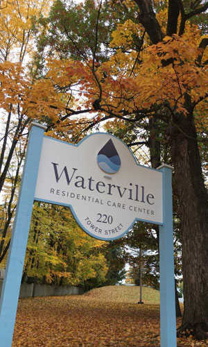Waterville Residential Care Center sign in front of facility.