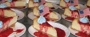 A patriotic cheesecake for dessert.