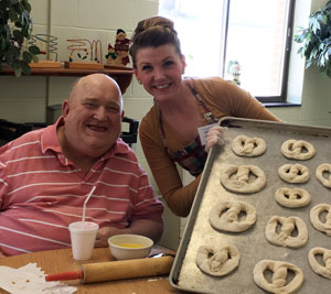 Waterville Residents making pretzels.